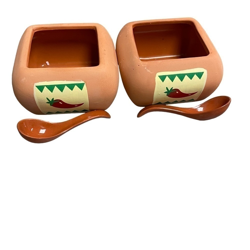 Terra Cotta set of salsa bowls with spoons
